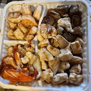 Honey hibachi for two with lobster, chicken, shrimp, and steak