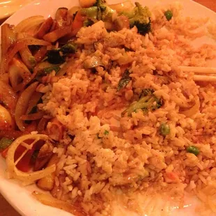 Vegetables and fried rice (half eaten)