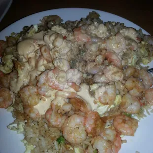 Shrimp fried rice with egg. $8.00 As you can see they give you a plate full. I didn&apos;t even finish half of it. It was very yummy!
