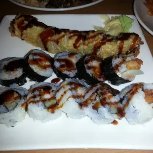 SUSHI 3 rolls $9 tax included. That was the special they were running for the day. Crunchy shrimp, Tiger roll, &amp; Shrimp tempura