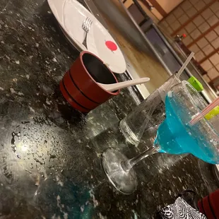 Blue margarita, and soup