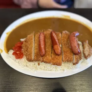 Sausage curry with extra pork katsu