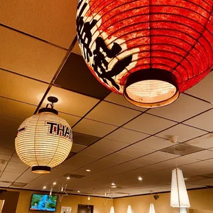 asian lanterns hanging from the ceiling