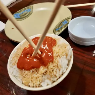 Sriracha Soy sauce on rice