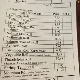 menu