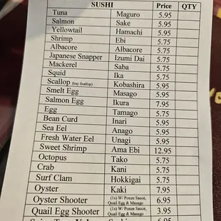 menu