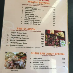 the menu for lunch special