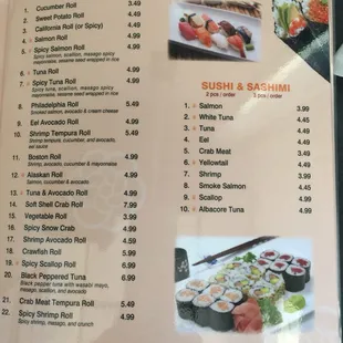 a sushi menu