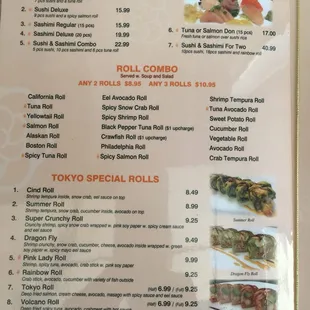 a menu for sushi or sashimi entree