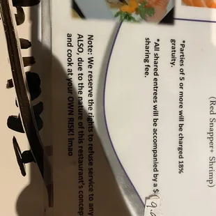 The menu actually saying &quot;eat at own risk. LMAO&quot;