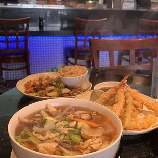 Chicken Udon, Tempura and Chicken Hibachi fried rice