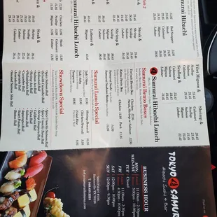 Menu and hours