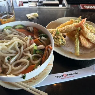 Ramen and tempura. Took broth home with side of noodle.