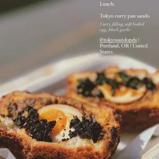Tokyo curry pan sando - Curry filling, soft boiled egg, black garlic