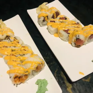Spicy tuna and spicy salmon rolls