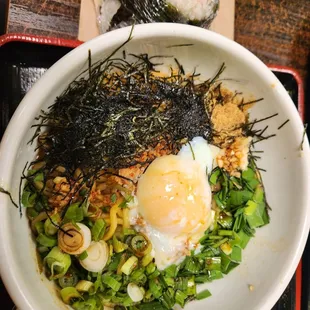 Salmon onigiri and maze soba Nagoya style