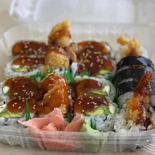 Chicken tempura roll and rock n' roll