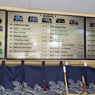 Sushi menu