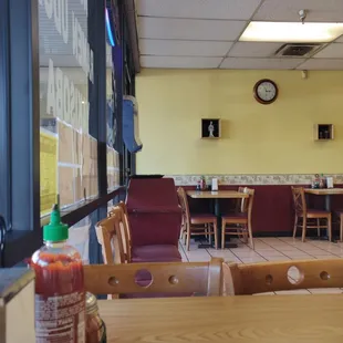 a table and chairs in a restaurant