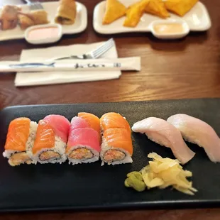 Yum yum roll, yellowtail nigiri