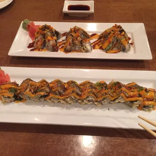 Volcano Roll in back and Crazy Roll in front
