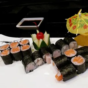 a plate of sushi and hibachi