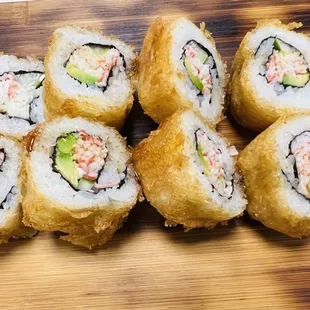 a pile of sushi rolls