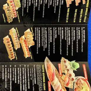 the menu of the restaurant