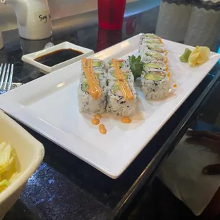 Spicy California roll and salmon roll