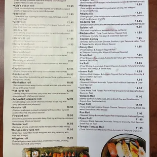 Specialty sushi roll Menu, Tokyo Sushi