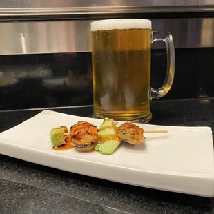 Avocado and baked mussels.