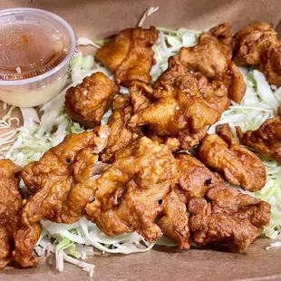 Chicken karaage - I wonder if the delivery guy helped himself?? I think there&apos;s usually more pieces than this?