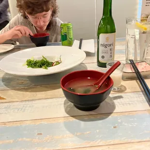 Miso Soup with some amazing Seaweed Salad and obviously Junmai Nigori to prepare for family tomorrow