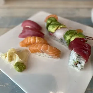 Lunch special - rainbow roll and tuna/salmon sushi