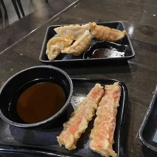 Crab tempura and gyoza