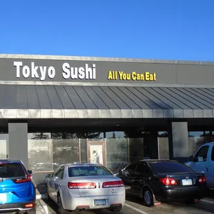 Outside of the building, view looking east.