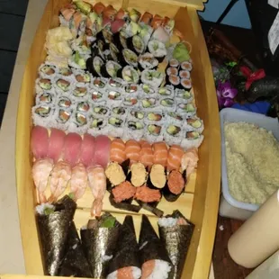 Sushi boat from all you can eat menu.