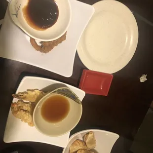 Calamari, Gyoza, Shrimp Tempura