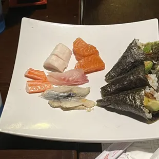 Hand rolls and sashimi
