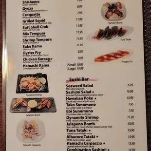 menu, sushi and sashimi