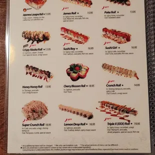 sushi and sashimi, menu