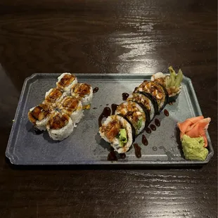 Sweet Potato Roll + Chicken Tempura Roll