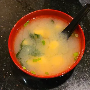 Miso soup... lots of tofu and nori.
