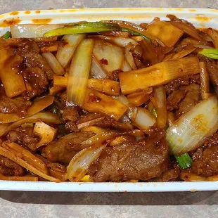 Mongolian Beef, extra extra spicy.... it had a little kick to it! Delicious!