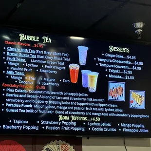 menu and prices