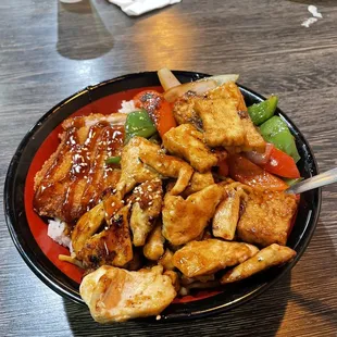 a bowl of tofu and vegetables