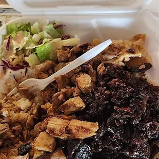 a take out container of food