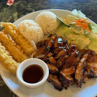 Teriyaki and tempura prawns