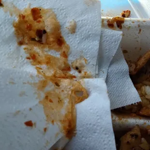 This is from one piece of chicken you can tell how hot that chicken is.