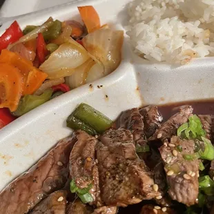 Teriyaki beef meal.